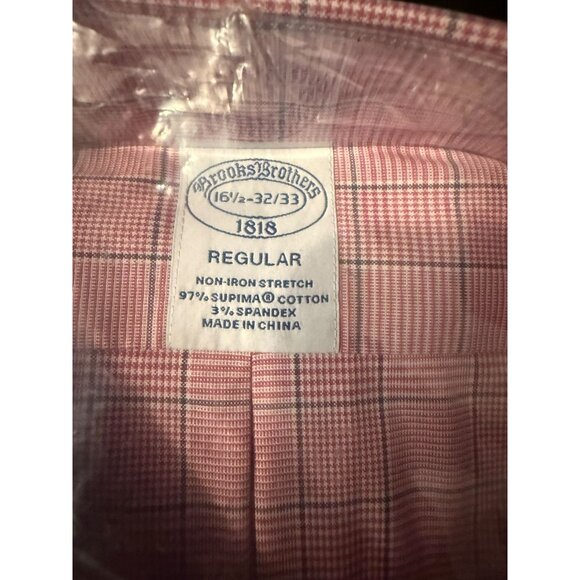 Brooks Brothers Mens Non-Iron Pink Plaid Dress Shirt 16 1/2" 32/33 Regular Fit - Picture 2 of 5
